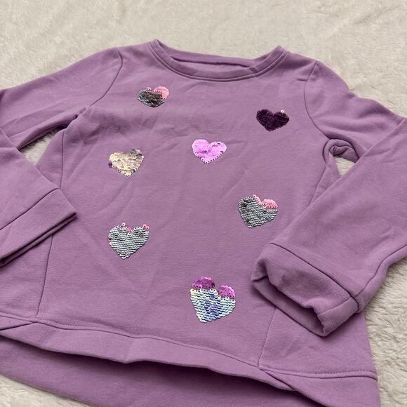Purple Sequin Heart Sweatshirt sz 6 Girl Pull Over Sweatshirt - Picture 2 of 5